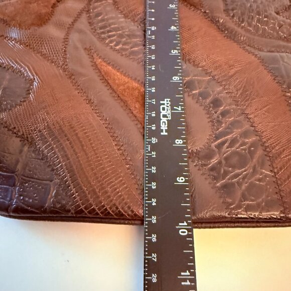 Patchwork Crossbody Bucket Bag Vintage 80s Brown Retro Hobo Purse Exotic Fashion - Picture 10 of 15